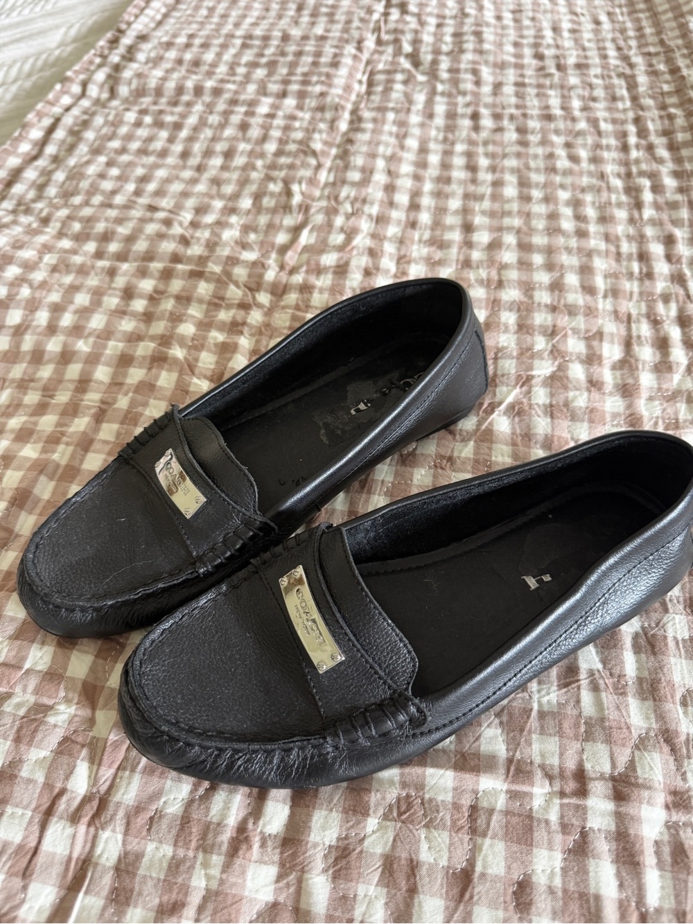 Coach Black Leather Women's Driving Moccasins with Signature Plaque